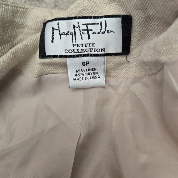 Mary Mcfadden Linen Beige Ribbon Striped Jacket. Size 6P - Picture 8 of 10